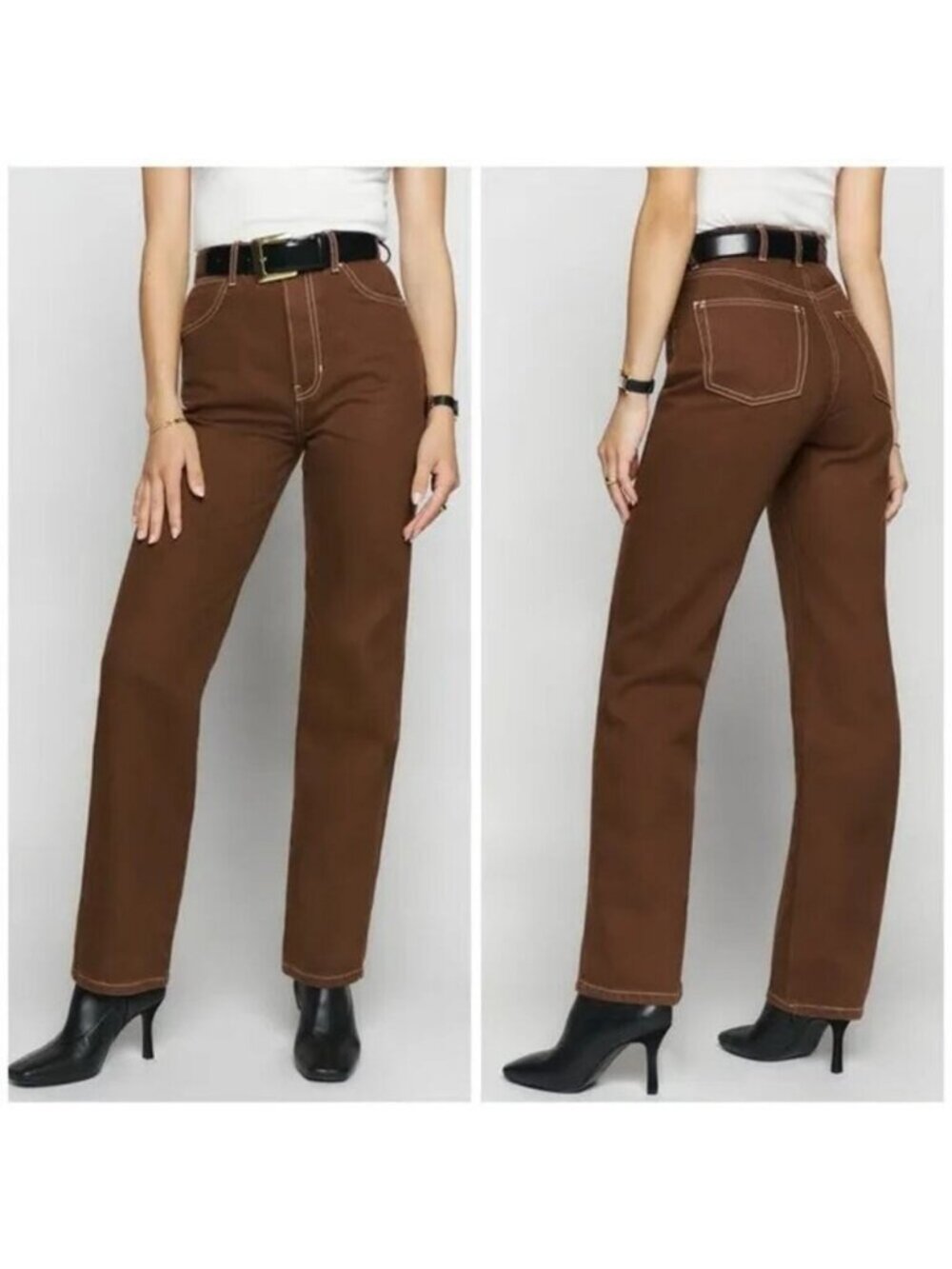 Reformation Cowboy Straight Jeans High Rise Chocolate